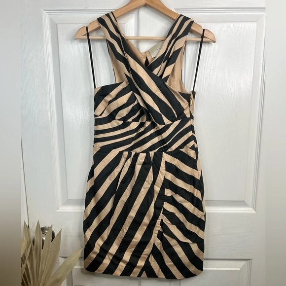 Leifsdottir Anthropologie Women's Black and Tan Striped  Sheath Dress Size 4 - Picture 2 of 11